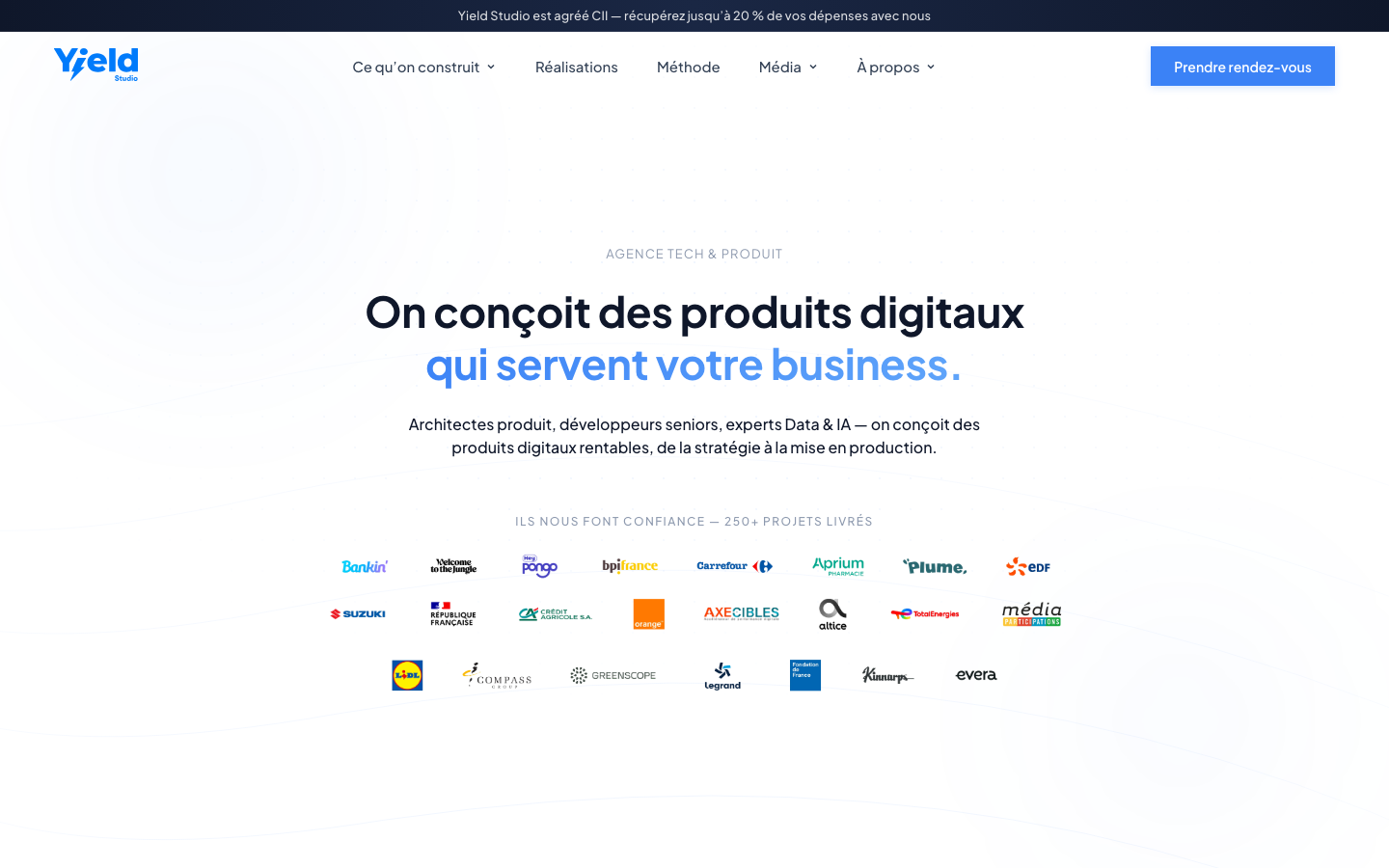Capture du site web de Yield Studio
